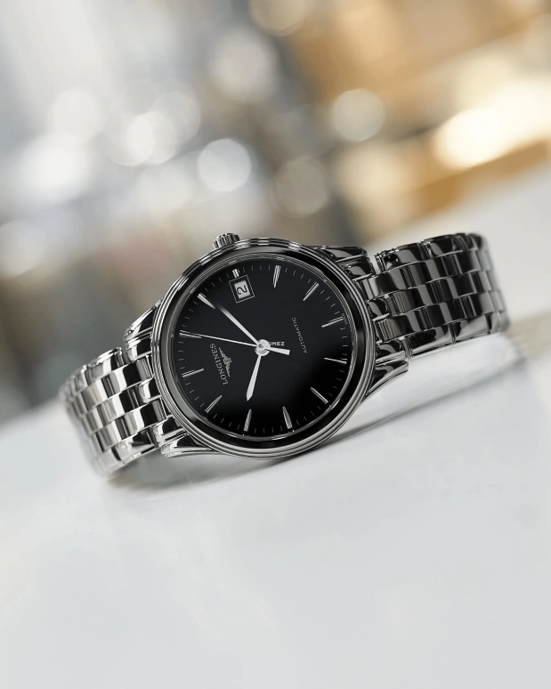 Longines,Flagship 35.40mm,35.40mm,Stainless Steel,Black,Automatic,Day,42hours,L4,L4.717.4.52.6