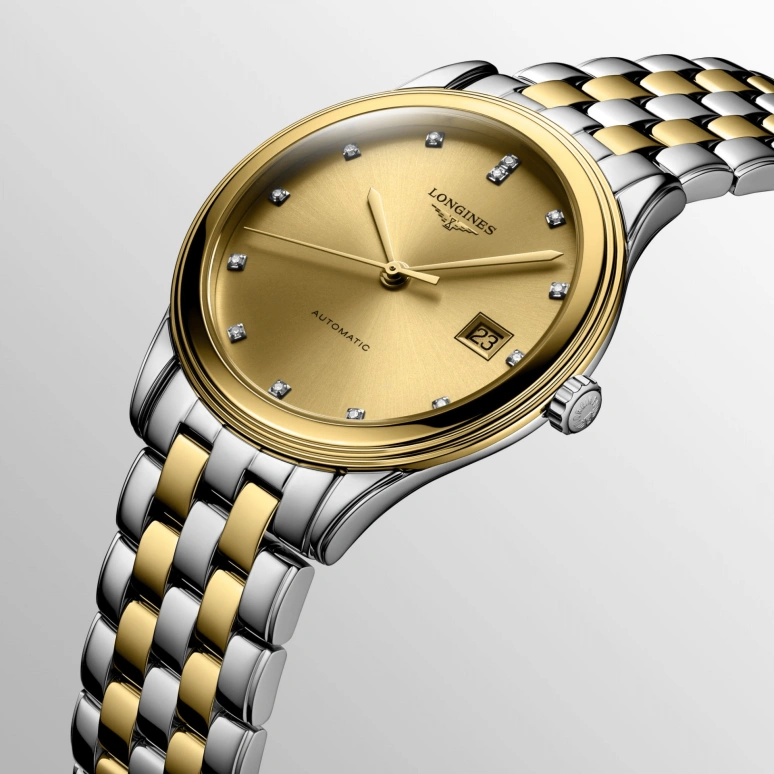 Longines,Flagship 38.50mm,38.50mm,Stainless Steel,Gold,Automatic,Day,64hours,L4,L4.974.3.37.7