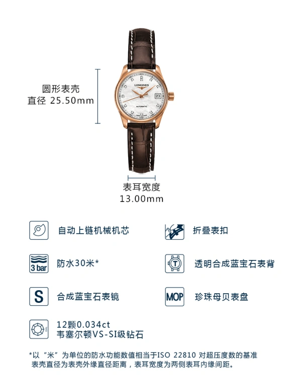 Longines,Master 25.50mm,25.50mm,Pink Gold,Pink,White,Automatic,Date,40hours,L2,L2.128.8.87.3