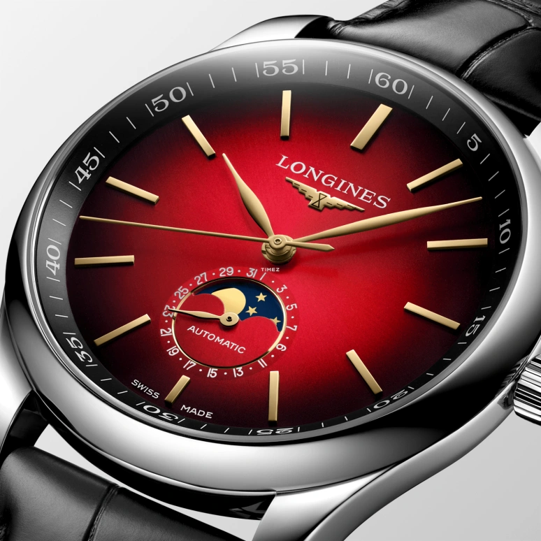 Longines,Master 42mm,42mm,Stainless Steel,Red,Gradient,Automatic,Moonphase,Day,L2,L2.919.4.09.2
