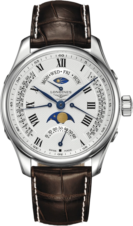 Longines,Master 44mm,44mm,Stainless Steel,Silver,Automatic,Moonphase,Date,Power Reserve Indicator,Flyback,48hours,In-house Caliber,L2,L2.739.4.71.3