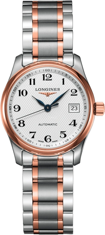 Longines,Master 29mm,29mm,Pink Gold,Stainless Steel,White,Automatic,Date,40hours,L2,L2.257.5.79.7