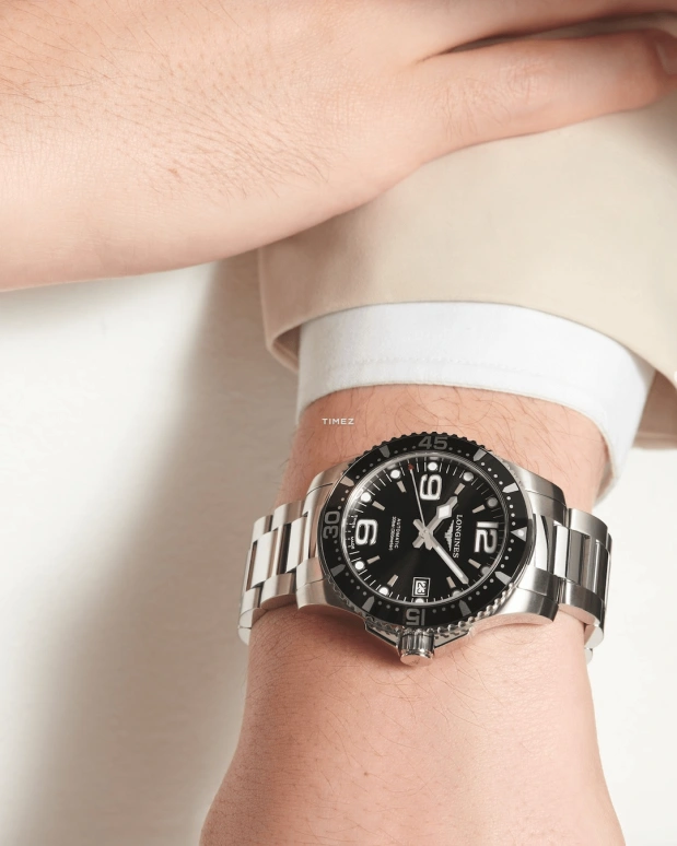 Longines,HydroConquest 39mm,39mm,Stainless Steel,Black,Automatic,Day,72hours,L3,L3.741.4.56.6
