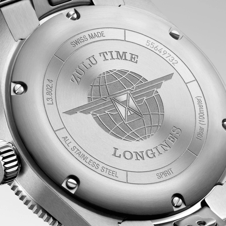 Longines,Spirit 39mm,39mm,Stainless Steel,Black,Automatic,Day,Dule Time,L3,L3.802.4.63.6