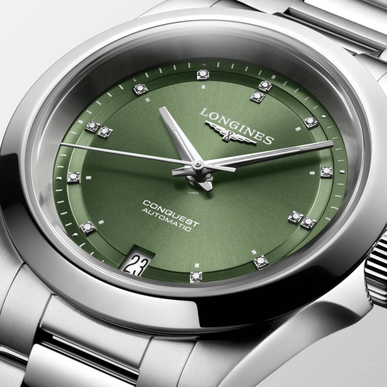 Longines,Conquest 34mm,34mm,Stainless Steel,Green,Automatic,Day,72hours,L3,L3.430.4.07.6