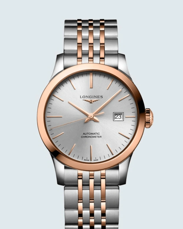 Longines,Record 30mm,30mm,Pink Gold,Stainless Steel,Silver,Automatic,Date,40hours,L2,L2.321.5.72.7