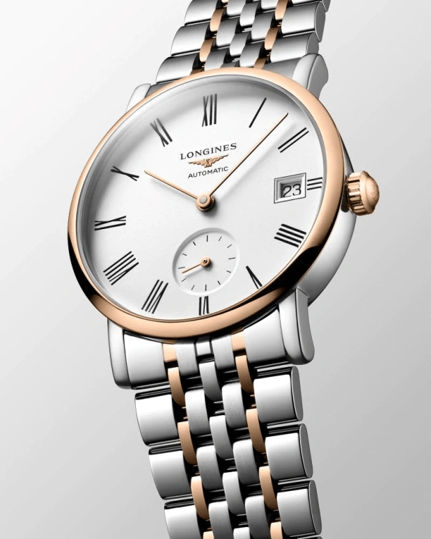 Longines,Elegant 34.50mm,34.50mm,Pink Gold,Stainless Steel,White,Automatic,Day,72hours,L4,L4.312.5.11.7