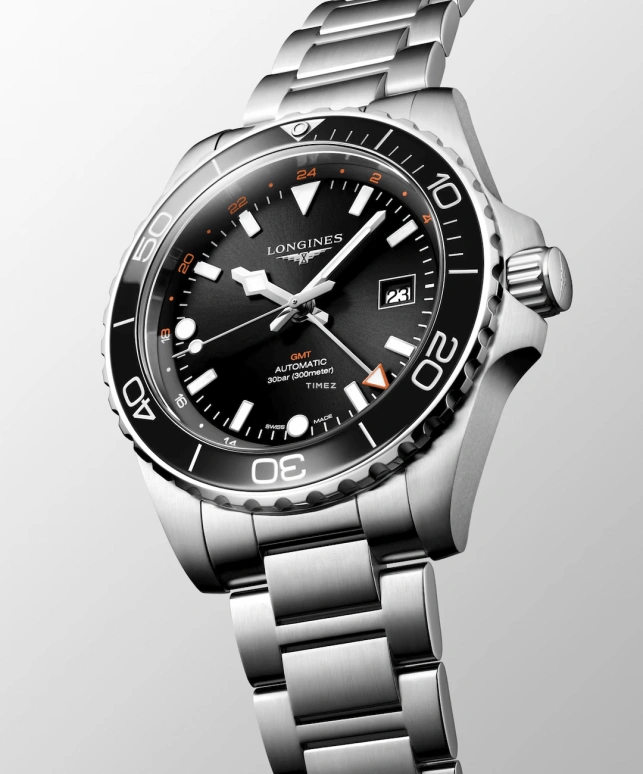 Longines,HydroConquest 43mm,43mm,Stainless Steel,Black,Automatic,Day,Dule Time,Anti-magnetic,L3,L3.890.4.56.6