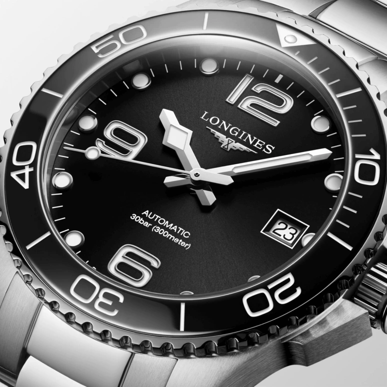 Longines,HydroConquest 39mm,39mm,Ceramic,Stainless Steel,Black,Automatic,Date,64hours,L3,L3.780.4.56.6