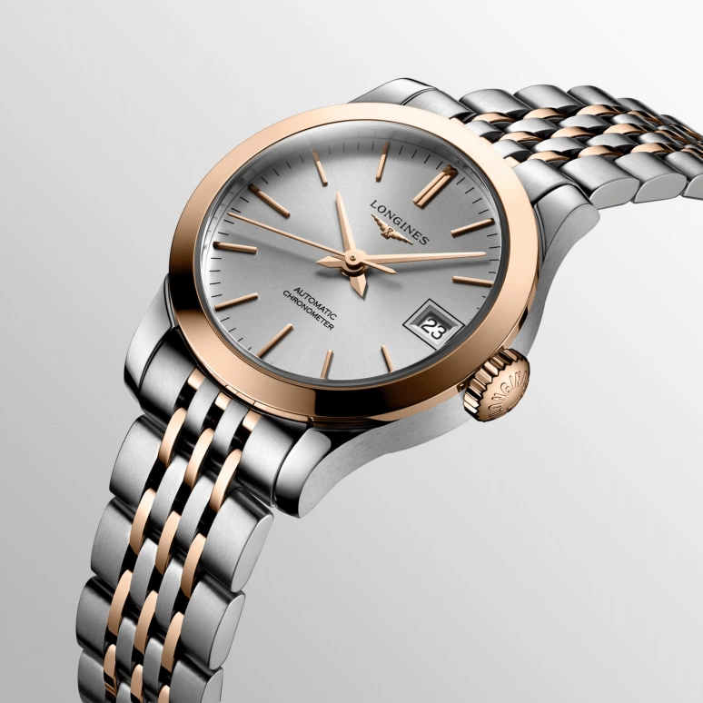 Longines,Record 26mm,26mm,Pink Gold,Stainless Steel,Silver,Automatic,Date,40hours,L2,L2.320.5.72.7