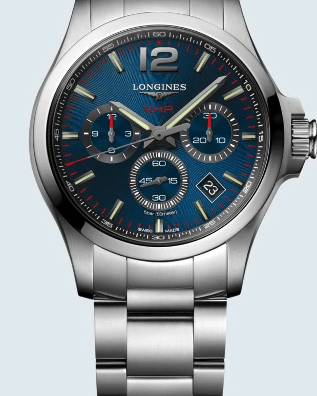 Longines,Conquest V.H.P. 42mm,42mm,Stainless Steel,Blue,Quartz,Chronograph,Date,L3,L3.717.4.96.6
