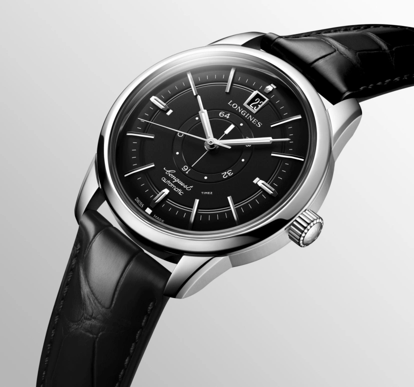 Longines,Conquest Heritage 38mm,38mm,Stainless Steel,Black,Automatic,Day,Power Reserve Indicator,L1,L1.648.4.52.2
