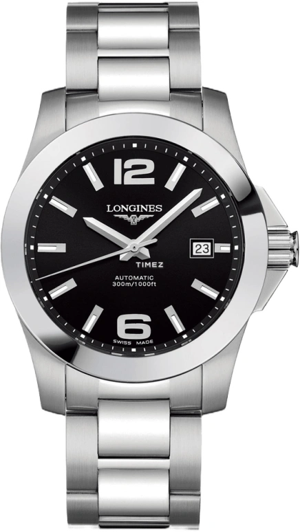 Longines,Conquest 39mm,39mm,Stainless Steel,Black,Automatic,Day,42hours,L3,L3.676.4.56.6