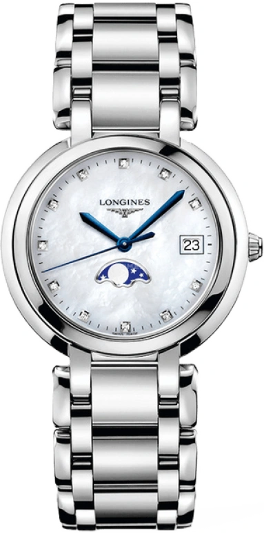 Longines,PrimaLuna 34mm,34mm,Stainless Steel,White,Quartz,Moonphase,Date,L8,L8.116.4.87.6