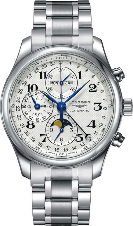 Longines,Master 42mm,42mm,Stainless Steel,Silver,Automatic,Chronograph,Moonphase,Month,Date,42hours,In-house Caliber,L2,L2.773.4.78.6