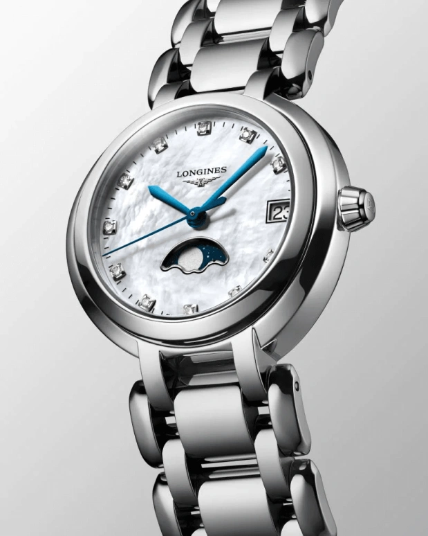 Longines,PrimaLuna 30.50mm,30.50mm,Stainless Steel,White,Quartz,Moonphase,Date,L8,L8.115.4.87.6
