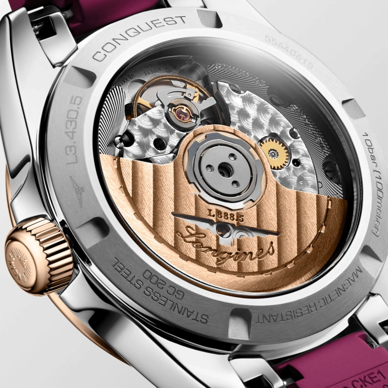 Longines,Conquest 34mm,34mm,Stainless Steel,Purple,Automatic,Day,Anti-magnetic,L3,L3.430.5.98.9