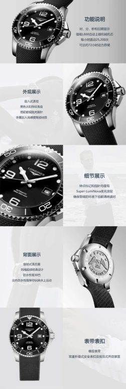 Longines,HydroConquest 41mm,41mm,Stainless Steel,Black,Automatic,Date,65hours,L3,L3.781.4.56.9