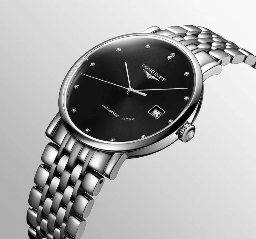 Longines,Elegant 39mm,39mm,Stainless Steel,Black,Automatic,Day,65hours,L4,L4.910.4.57.6