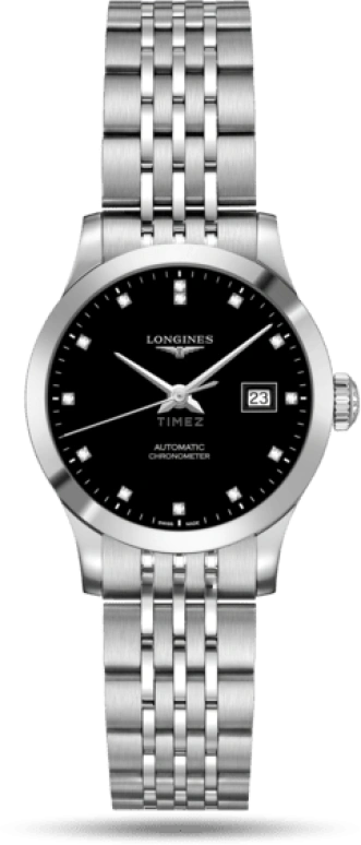 Longines,Record 30mm,30mm,Stainless Steel,Black,Automatic,Date,40hours,L2,L2.321.4.57.6