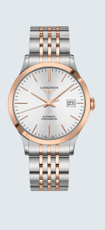 Longines,Record 40mm,40mm,Pink Gold,Stainless Steel,Silver,Automatic,Date,64hours,L2,L2.821.5.72.7