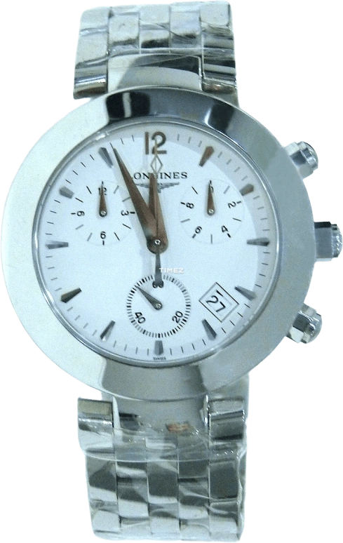 Longines,DolceVita 38mm,38mm,Stainless Steel,White,Quartz,Chronograph,Day,L5,L5.677.4.16.6