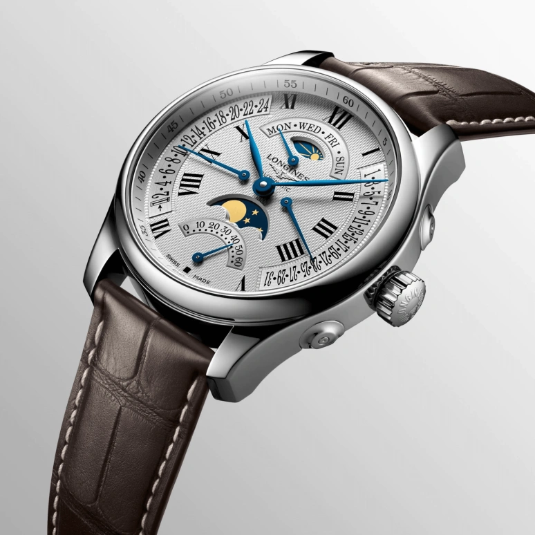 Longines,Master 44mm,44mm,Stainless Steel,Silver,Automatic,Moonphase,Date,Power Reserve Indicator,Flyback,48hours,In-house Caliber,L2,L2.739.4.71.3