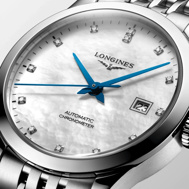 Longines,Record 30mm,30mm,Stainless Steel,White,Automatic,Date,40hours,L2,L2.321.4.87.6