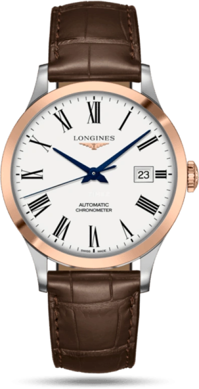 Longines,Record 40mm,40mm,Pink Gold,Stainless Steel,White,Automatic,Date,64hours,L2,L2.821.5.11.2