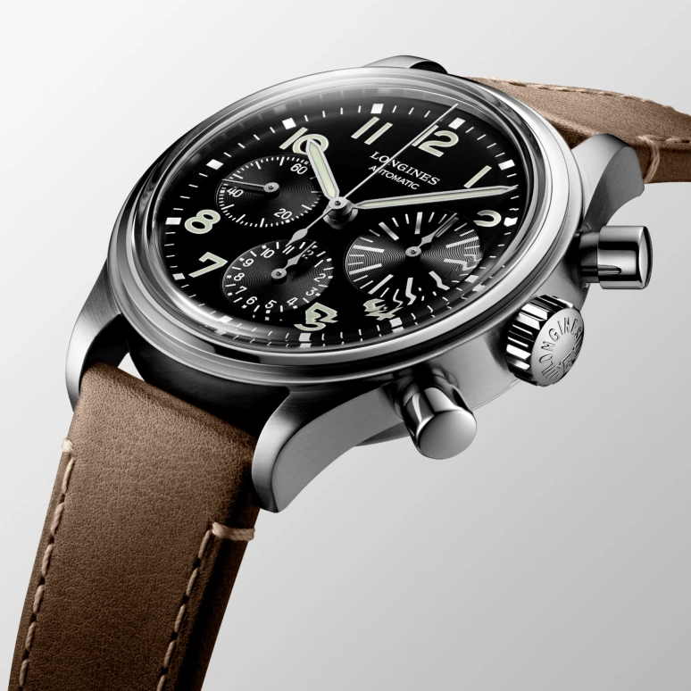 Longines,Heritage Classic 41mm,41mm,Stainless Steel,Black,Automatic,Chronograph,Day,Column Wheel,L2,L2.816.4.53.2