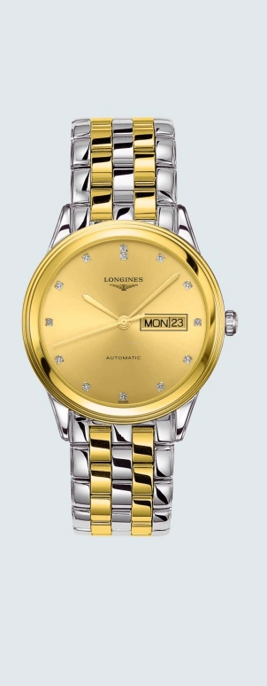 Longines,Flagship 38.50mm,38.50mm,Stainless Steel,Gold,Automatic,Date,Day,L4,L4.899.3.37.7