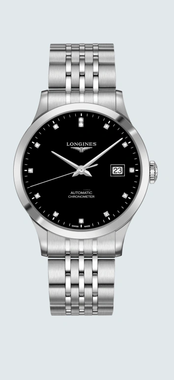 Longines,Record 40mm,40mm,Stainless Steel,Black,Automatic,Date,64hours,L2,L2.821.4.57.6