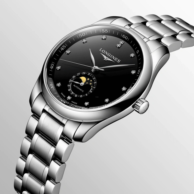 Longines,Master 40mm,40mm,Stainless Steel,Black,Automatic,Moonphase,Day,L2,L2.909.4.57.6