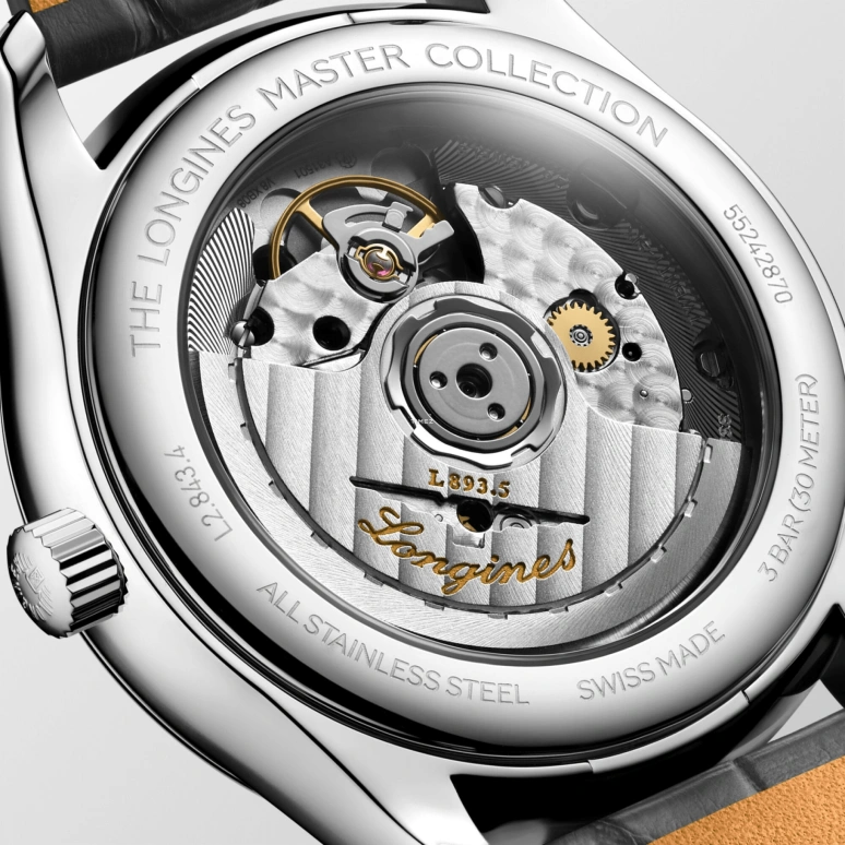 Longines,Master 38.50mm,38.50mm,Stainless Steel,Grey,Silver,Automatic,72hours,In-house Caliber,L2,L2.843.4.73.2