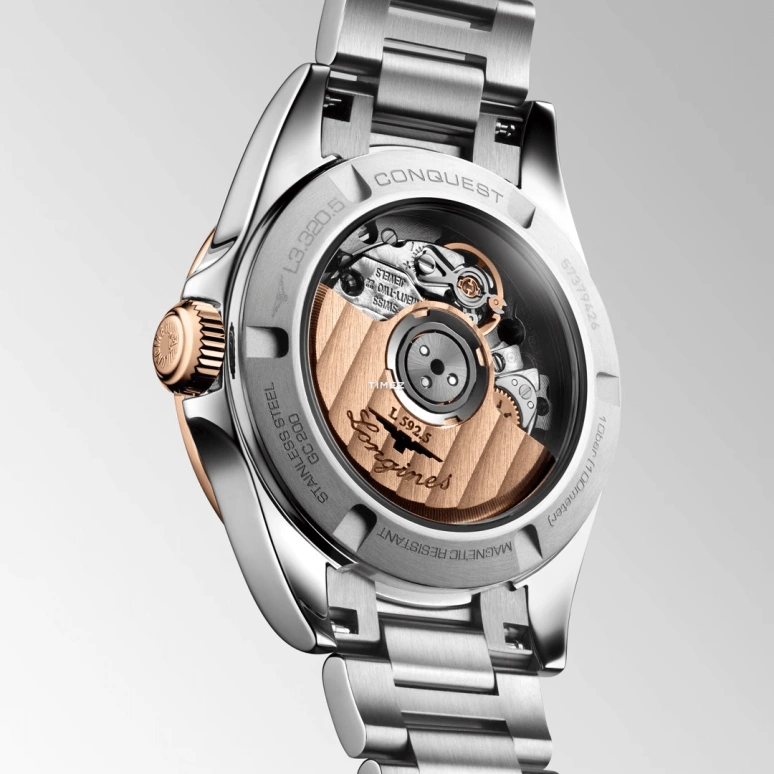 Longines,Conquest 30mm,30mm,Stainless Steel,Rose Gold,Green,Automatic,Day,40hours,L3,L3.320.5.02.6