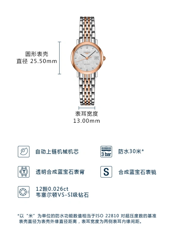 Longines,Elegant 25.50mm,25.50mm,Stainless Steel,Silver,Automatic,Date,40hours,L4,L4.309.5.77.7