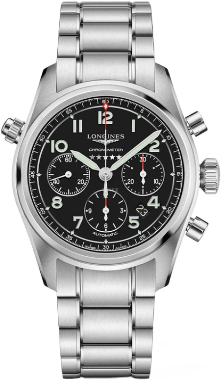 Longines,Spirit 42mm,42mm,Stainless Steel,Black,Automatic,Chronograph,Date,Column Wheel,L3,L3.820.4.53.6