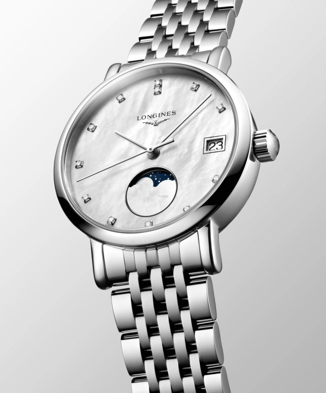 Longines,Elegant 30mm,30mm,Stainless Steel,White,Quartz,Moonphase,Day,L4,L4.330.4.87.6