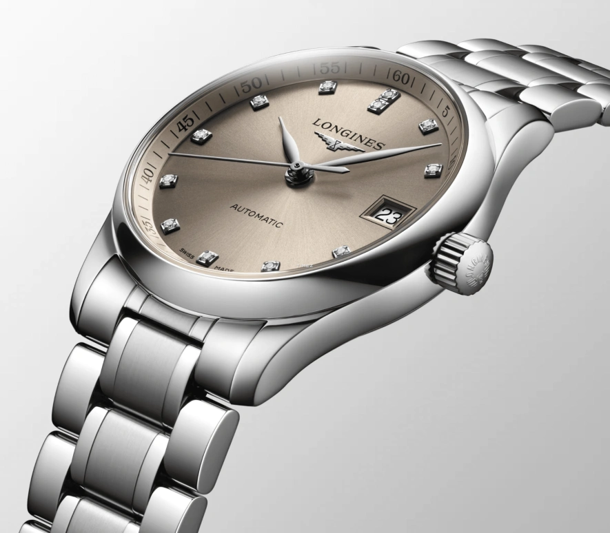 Longines,Master 34mm,34mm,Stainless Steel,Brown,Automatic,Day,64hours,L2,L2.357.4.07.6