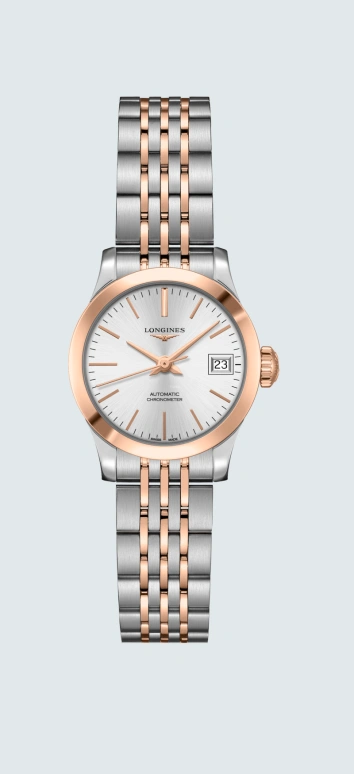 Longines,Record 26mm,26mm,Pink Gold,Stainless Steel,Silver,Automatic,Date,40hours,L2,L2.320.5.72.7
