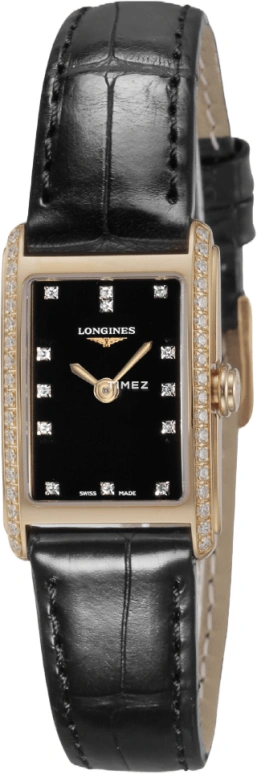 Longines,DolceVita 17.40x27mm,17.40x27mm,Rose Gold,Black,Quartz,In-house Caliber,Sapphire,Crystal Glass,L5,L5.258.9.57.0