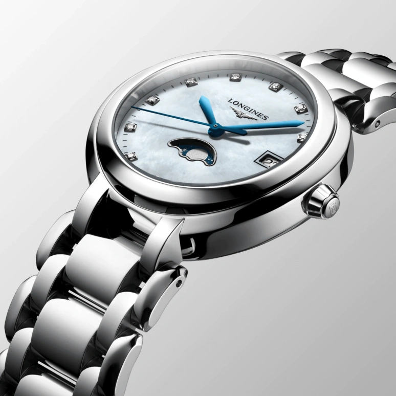 Longines,PrimaLuna 34mm,34mm,Stainless Steel,White,Quartz,Moonphase,Date,L8,L8.116.4.87.6