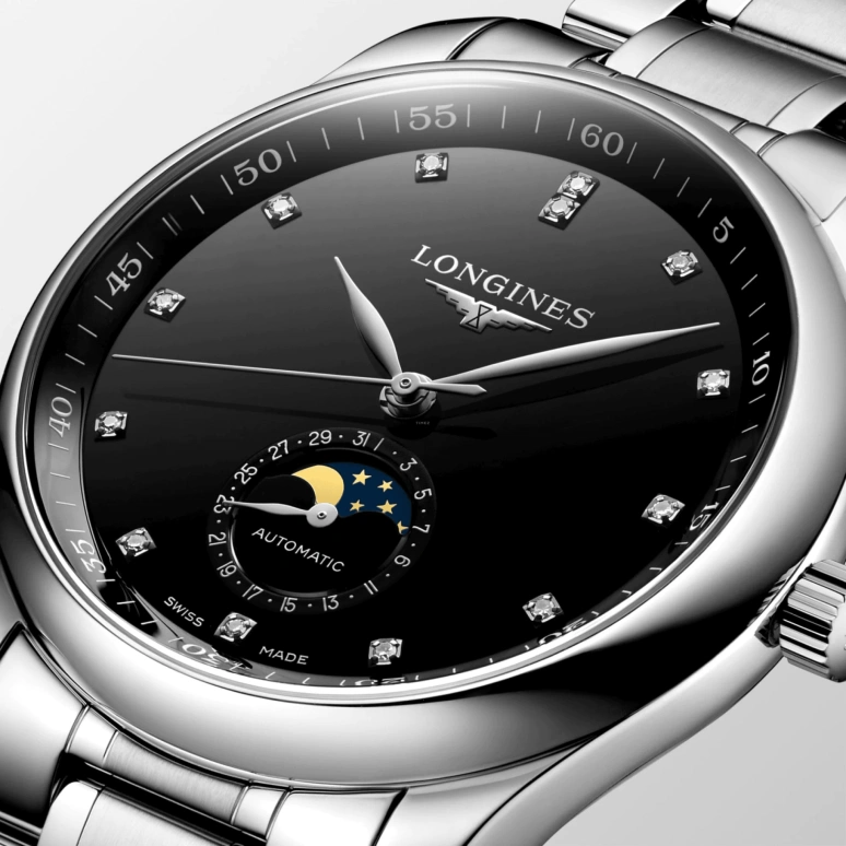 Longines,Master 40mm,40mm,Stainless Steel,Black,Automatic,Moonphase,Day,L2,L2.909.4.57.6