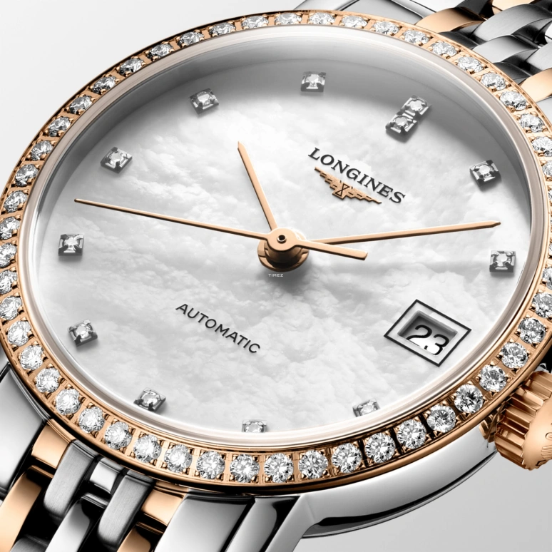 Longines,Elegant 25.50mm,25.50mm,Stainless Steel,Pink Gold,White,Automatic,Day,40hours,L4,L4.309.5.81.7