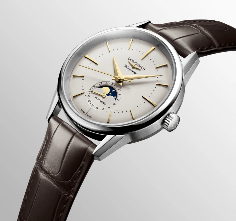 Longines,Flagship 38.50mm,38.50mm,Stainless Steel,Silver,Automatic,Moonphase,Day,L4,L4.815.4.78.2
