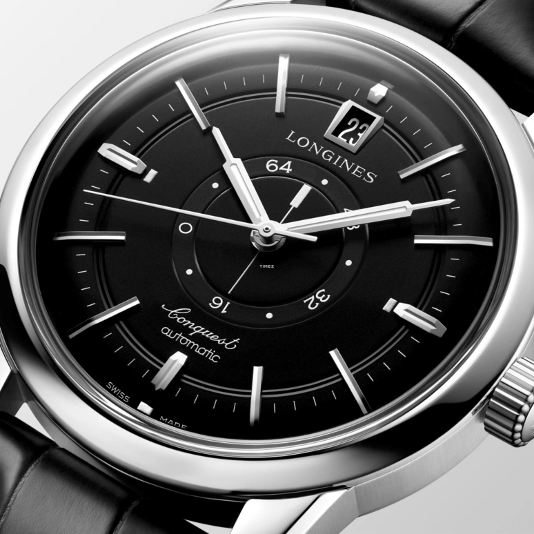 Longines,Conquest Heritage 38mm,38mm,Stainless Steel,Black,Automatic,Day,Power Reserve Indicator,L1,L1.648.4.52.2