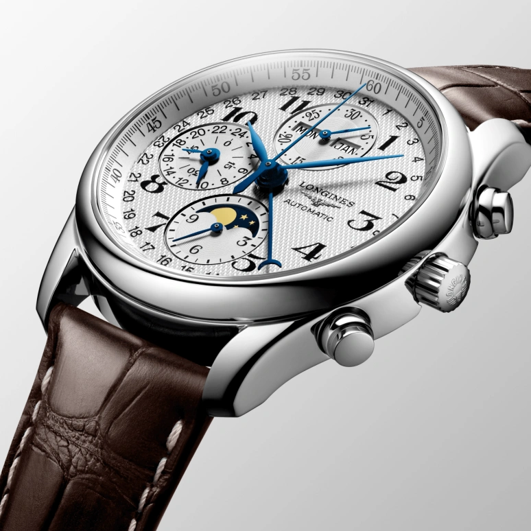 Longines,Master 40mm,40mm,Stainless Steel,Silver,Automatic,Chronograph,Moonphase,Month,Date,66hours,In-house Caliber,L2,L2.673.4.78.3