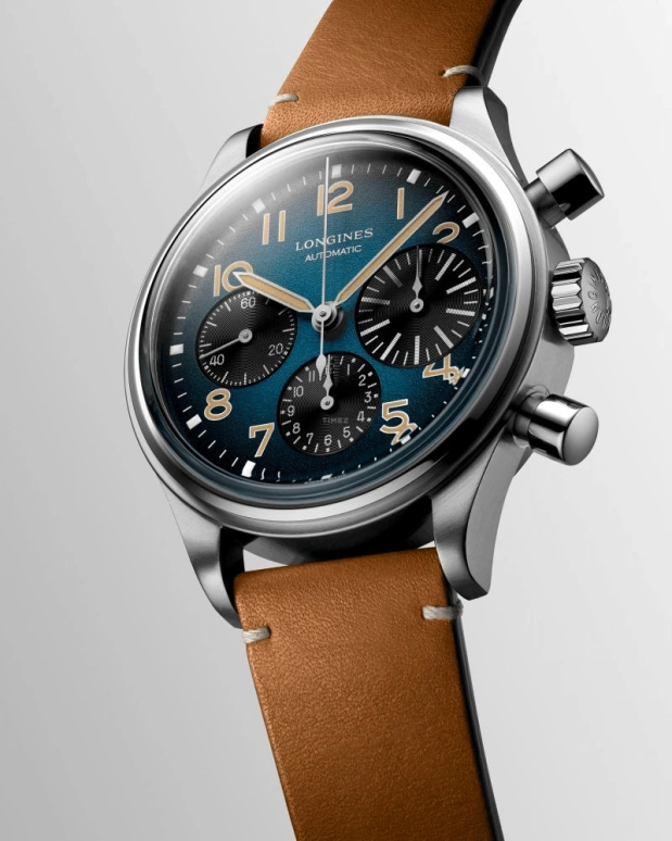 Longines,Heritage Classic 41mm,41mm,Titanium,Blue,Automatic,Chronograph,Day,Column Wheel,L2,L2.816.1.93.2