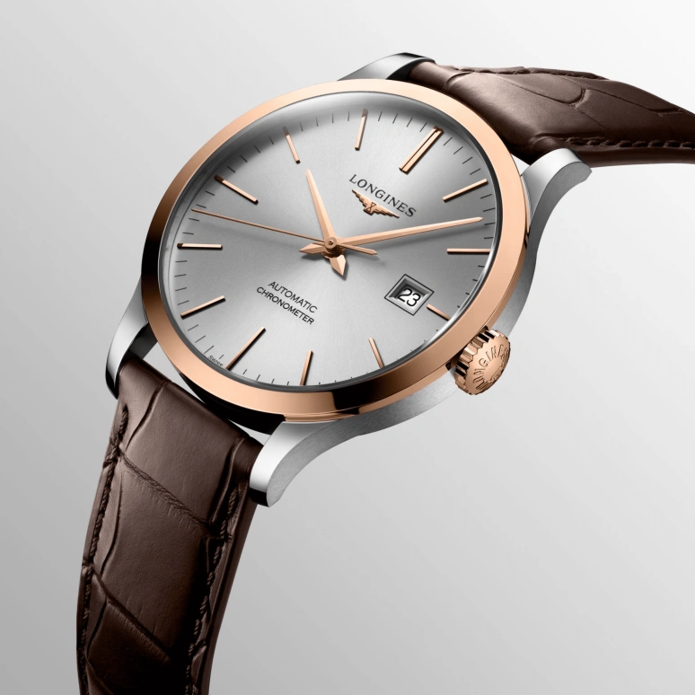 Longines,Record 40mm,40mm,Pink Gold,Stainless Steel,Silver,Automatic,Date,64hours,L2,L2.821.5.72.2