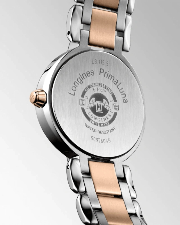 Longines,Elegant 30.50mm,30.50mm,Stainless Steel,Pink,Champagne,Quartz,In-house Caliber,Sapphire,L8,L8.115.5.61.7
